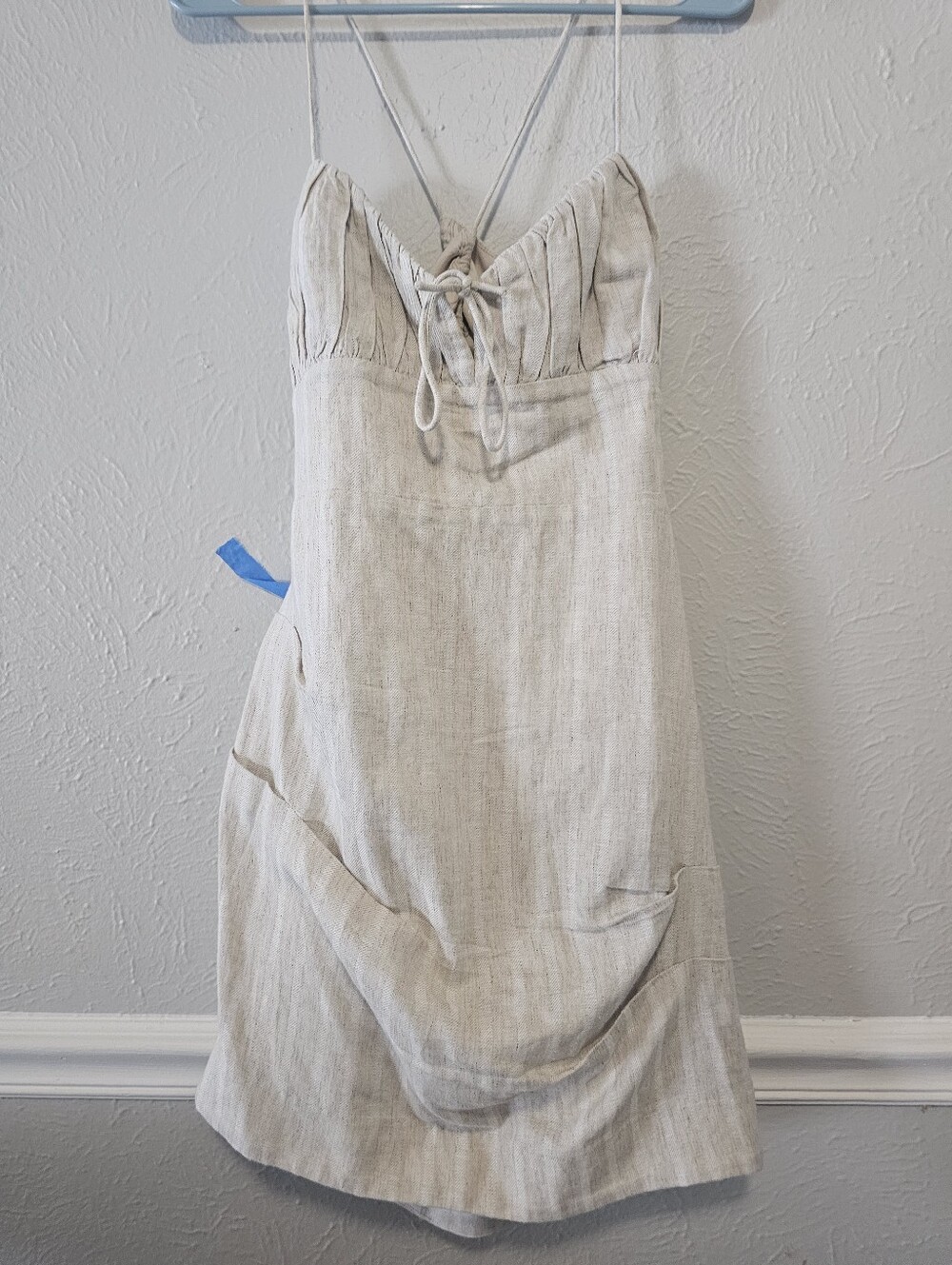 Neutral Linen-Blend Spaghetti Strap Dress